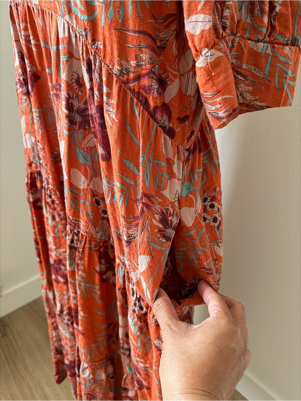 Natural Life Rebecca Midi Dress Orange Tropical Floral Pockets | Size L - Picture 9 of 12